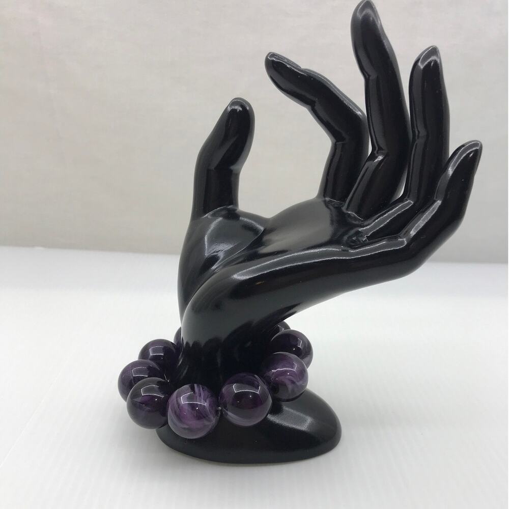Vintage 90s Boho Retro Deep Purple Swirl Chunky Beaded Stretch Bracelet